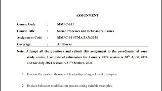 IGNOU MMPC-011 Solved Assignment Jan 2024 | July 2024 | MBA | Social Processes \u0026 Behavioral Issues