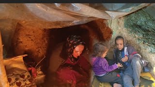 The widow and her children were trapped in a cave after a severe blizzard of wind and rain.