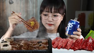 ASMR KOREAN BBQ! GRILLED BEEF \u0026 COLD BEER🥩🍺 | COOKING \u0026 MUKBANG | EATING SOUNDS