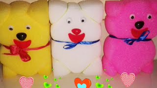 How to make a teddy bear using sponge , simple sponge doll ;craft for kids