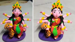 Easy way to make small durga maa idol with clay|hand made maa sherawali|sculpting maa durga in clay