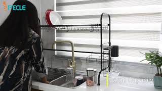 iSPECLE Stainless Steel Above Sink Dish Rack with Utensil Holder Hooks for Saving Space