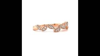 14k Leaf Band 0 13ct Natural Diamond Band, Dainty Art Deco Leaf Band Diamond Band