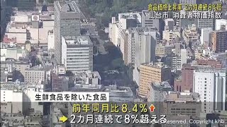 仙台市の消費者物価指数　食品は２カ月連続で８％上回り高い水準が続く