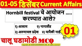 December चालू घडामोडी प्रश्नसंच | 01-05 डिसेंबर | Current affairs for mpsc/upsc/combine/talathi