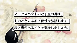 双子座で月がノーアスペクトになります。人との関係の中で、物事の2面性、表と裏があることに気づきけます。見極めが大切なときです🌈