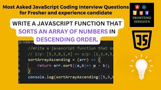 sort array of number in descending order in javascript | javascript coding interview question #jscod