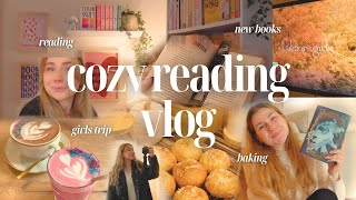 cozy reading vlog 🍂 | reading, baking, new books, girls trip!