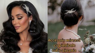 Accesoriu mic mireasă cu pietricele cubic zirconia, Agrafa mireasa cu pietricele, Diademe mireasa