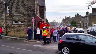 Harry Gration and Paul Hudson in Skelmanthorpe on their 3 legged walk for Sport Relief 2016