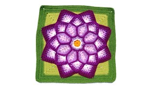 Como tejer el Cuadrado de colores N° 59 o muestra con flor en 3D a crochet para colchas y cojines