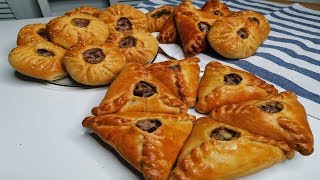 Pies with meat, potatoes and onions.