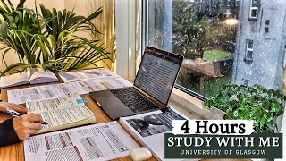 4 HOUR STUDY WITH ME on a RAINY Day | Background noise, Rain Sound, 10-min break, No Music