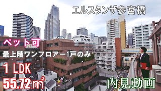 最上階・1フロアー1戸のみ『エルスタンザ参宮橋』１LDK・55.72㎡（ペット可）賃貸内見動画