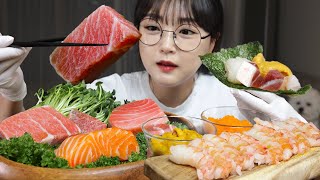 生鱼片拼盘（金枪鱼、三文鱼、海胆、虾）MUKBANG ASMR