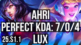 AHRI vs LUX (MID) | 7/0/4, Godlike | VN Challenger | 25.S1.1