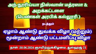 அந்நூரிய்யா நிஸ்வான் மத்ரஸா மூன்றாம் ஆண்டு பட்டமளிப்பு விழா.சனது வழங்குபவர் மௌலானா ரூஹுல் ஹக் ஹழ்ரத்