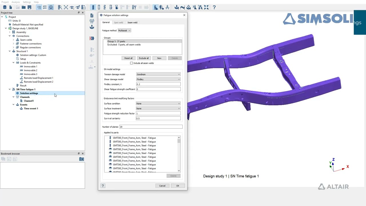 Altair SimSolid Seam Weld Fatigue Analysis - YouTube