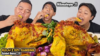 Ngeunah ! Mukbang gulai 2 kpla kambing utuh sambel bentar + bawang jahat + sirih cina, madep