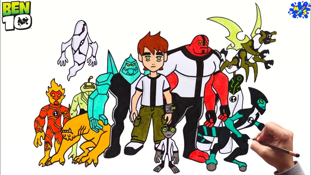 Ben 10 All Aliens Drawing || How To Draw Classic Ben 10 All Aliens Step ...