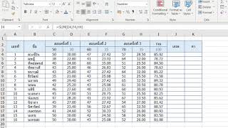 คำนวณสัดส่วน รวมคะแนน ตัดเกรดด้วย IF และ Vlookup # excel ตัดเกรด