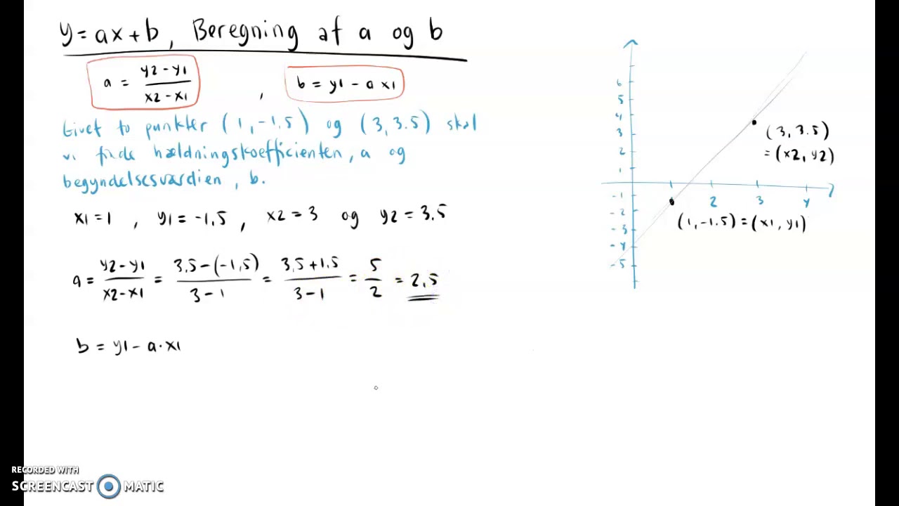 Beregning Af A Og B For Y=ax+b - YouTube