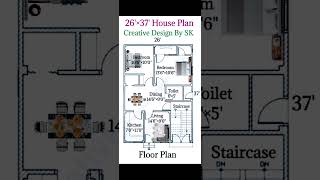 26'×37' South Facing Plan (962 sqft) #home #houseplan #shorts