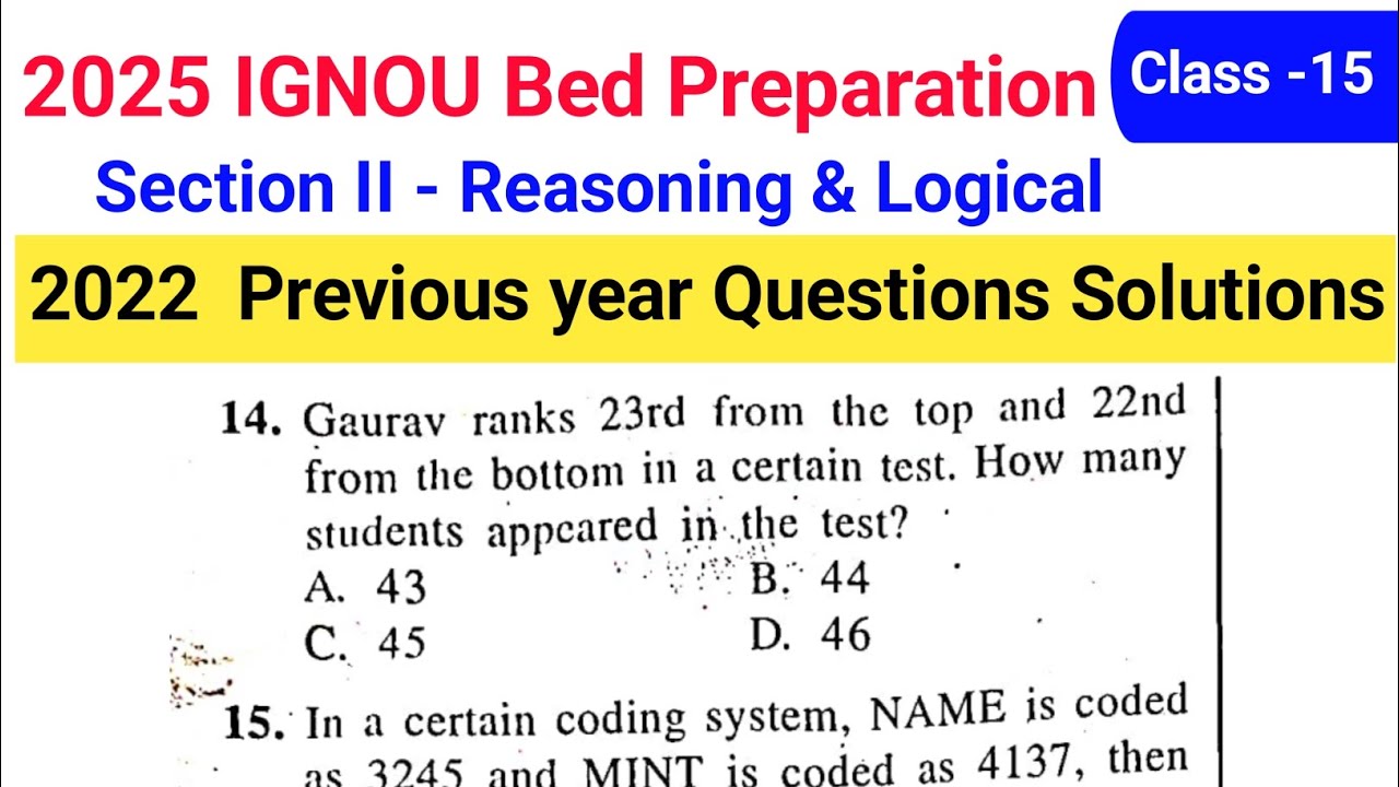 Ignou Bed Reasoning Previous Year Questions Answer Solution 2022