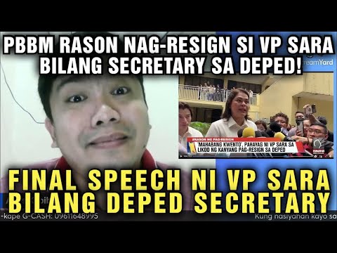 VP SARA INAMIN NA SI PBBM RASON SA PAG-RESIGN SA DEPED! FINAL SPEECH NI VP SARA NAKAKA-IYAK