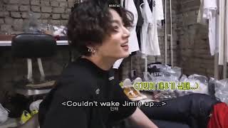 Jungkook fell asleep while trying to wake Jimin up