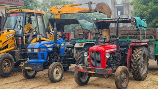 Eicher 480 Massey Mahindra 275 Di Tractor Fully Loaded Red Mud Overturned with Jcb 3dx | Jcb Video