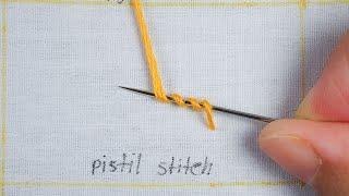 basic hand embroidery tutorial, pistil stitch/long french knot, knot stitch family