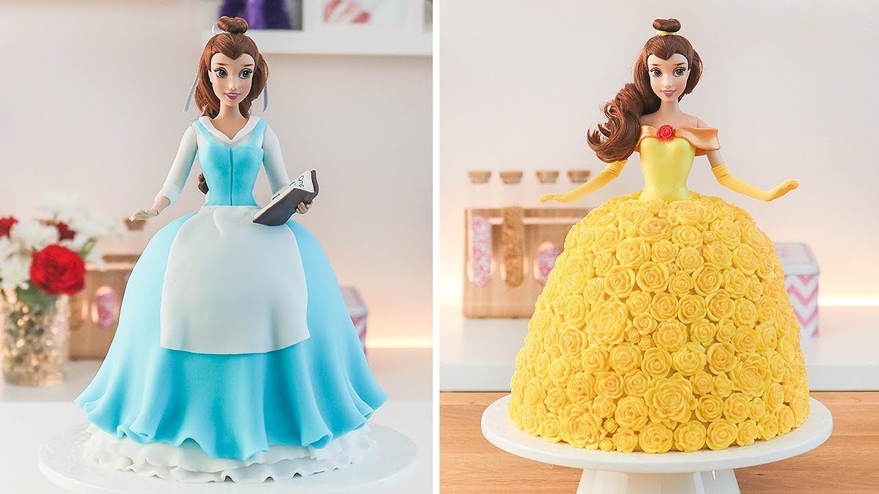 Disney PRINCESS 🌹 BELLE Doll Cakes - Beauty And The Beast - YouTube