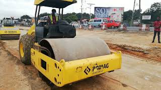 Two Bomag Compactor rollers are working at the same time.