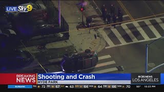 One hospitalized after shooting, crash in Hyde Park