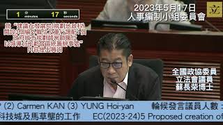 2023年5月17日 立法會人事編制小組委員會會議 (議題：建議在發展局(規劃地政科)開設 3 個編外職位，以領導北部都會區統籌辦事處) 全國政協委員、立法會議員 蘇長榮博士, SBS, JP 發言