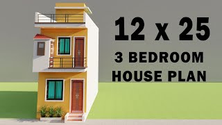 12 By 25 3 Bedroom House Elevation,Small House Design,3D makan Ka Naksha