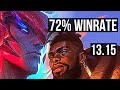 YONE vs K'SANTE (TOP) | 72% winrate, 6 solo kills, 12/2/8, Godlike | KR Grandmaster | 13.15