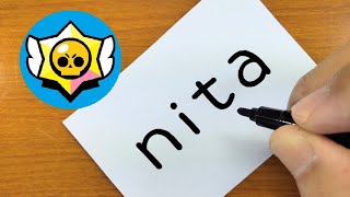 How to turn words NITA（Brawl Stars）into a cartoon from imagination - How to draw doodle art on paper