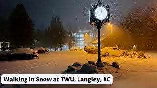 Walking in Heavy Snow at Night, Trinity Western University (TWU), Langley, Canada, BC, asmr