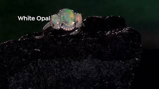 Colleen Lopez Opal and Diamond Sterling Silver 3Stone Ri...