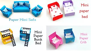 DIY MINI PAPER FURNITURE / Paper Sofa and Bed / Paper Craft / Easy kids craft ideas /Paper Craft New