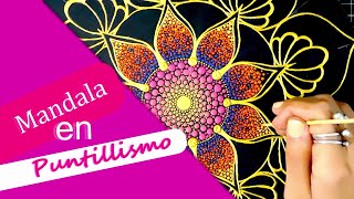 Mandala floral / Flor de loto en Puntillismo con acrílicos