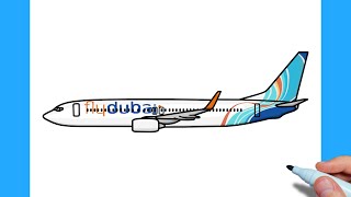How to draw Boeing 737-800 Fly Dubai easy / drawing boeing 737 aeroplane step by step