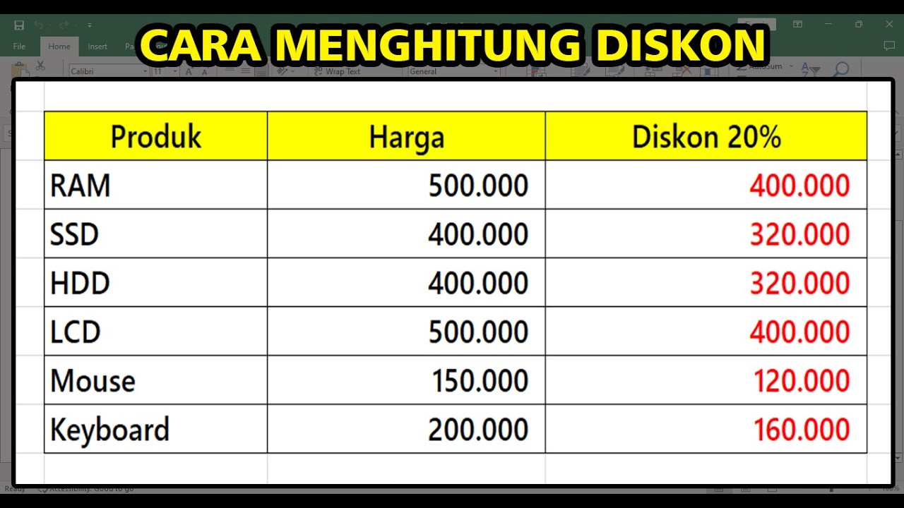 Cara Menghitung Diskon Di Excel - YouTube