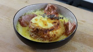 Twice Cooked Comte Cheese Souffle with Pancetta & Thym Sauce