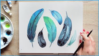 Simple Watercolor Painting Ideas for Beginners | How to Paint Feathers with Watercolors Wet in Wet