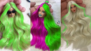 Barbie Doll Makeover Transformation 🌈 DIY Miniature Ideas for Barbie ~ Wig, Dress, Faceup, and More!