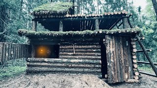 DUGOUT HUT WITH PENTHOUSE: A COZY PLACE FOR SURVIVAL IN THE WILD. CAMPING IN THE