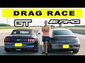 Ford Mustang GT 10 Speed vs Mercedes C43 AMG Coupe, drag and roll race!